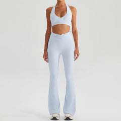 Women's Sports Bra & Flared Trousers Yoga Set | Gym Fitness Tracksuit Workout Sportswear Athletic