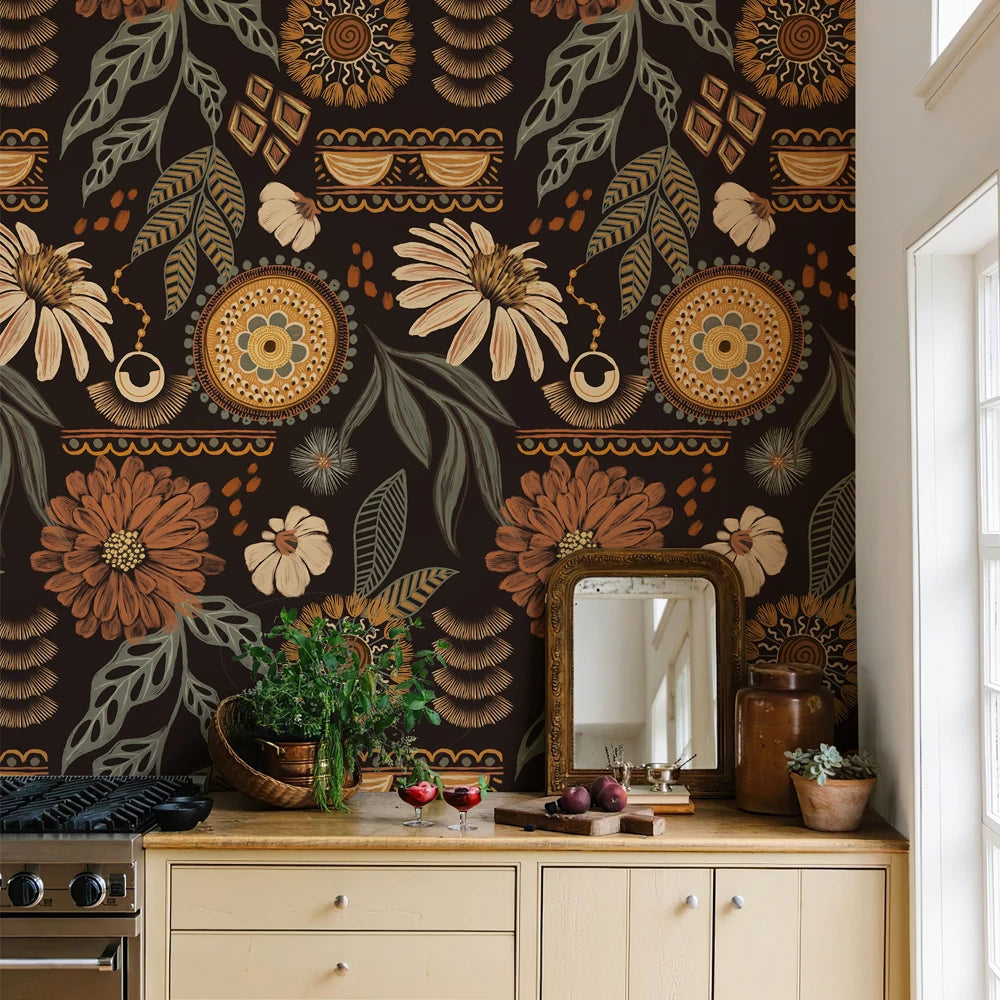 Vintage Boho Brown Floral Peel & Stick Wallpaper by Snagg A Wallpaper