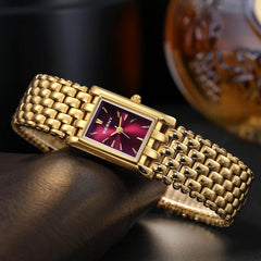BERNY Gold Women’s Burgundy Red Rectangle Quartz Watch - SnaggIt