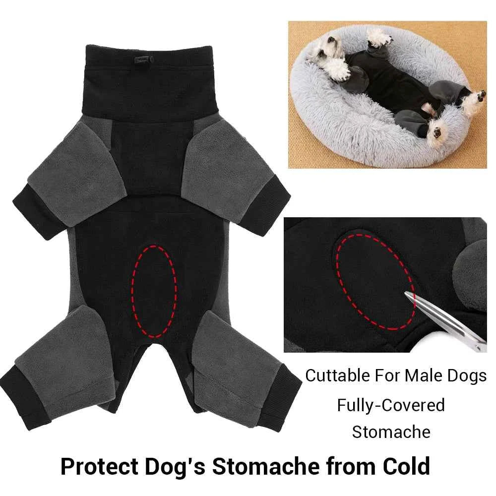 Fleece Dog Jumpsuit with Closed Belly – Warm Winter Overalls for Small Dogs (Cuttable Panel)