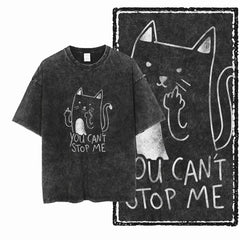Acid Washed Cat Graphic Unisex T-Shirt | Cotton Streetwear Big Size Vintage Tee