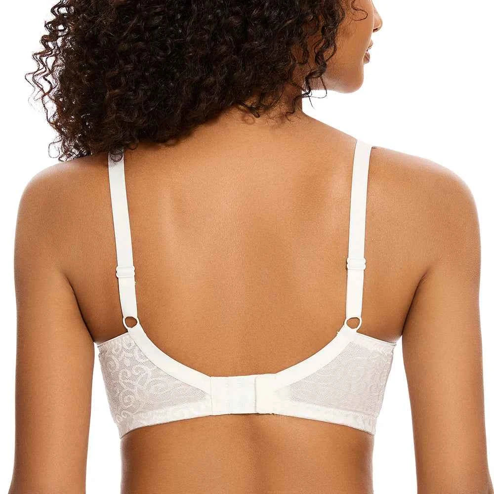 Plus Size Plunge Minimizer Bra | Floral Lace Mesh Underwire Full Coverage Big Bust