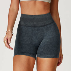 Women's High Waist Lift Butt Yoga Shorts | Sand-Washed Seamless Workout Gym Running Short Pants