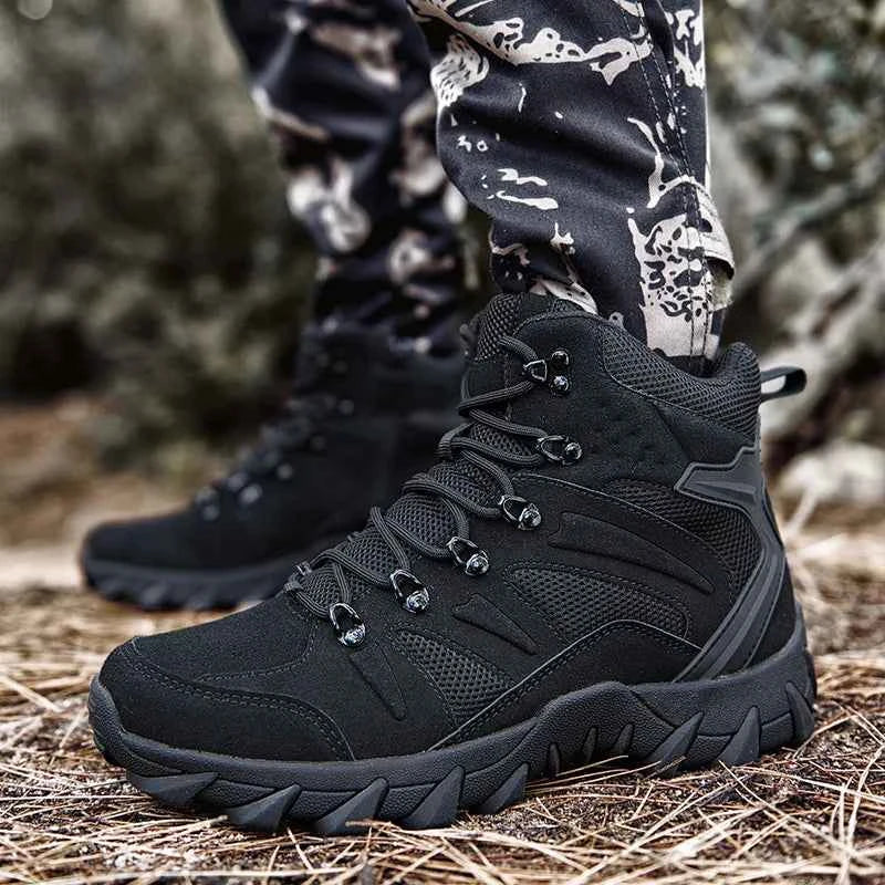 Men's Leather Ankle Boots – Tactical-Style Lace-Up Hiking Boots for Outdoor & Everyday Wear