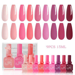 9pcs 15ml gel nail polish set Including Red Pink Nude - 10 Variants