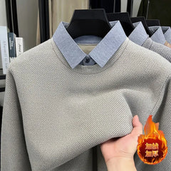 Men’s "Fake Two-Piece" Thermal Pullover | Winter Thickened Fleece-Lined Top