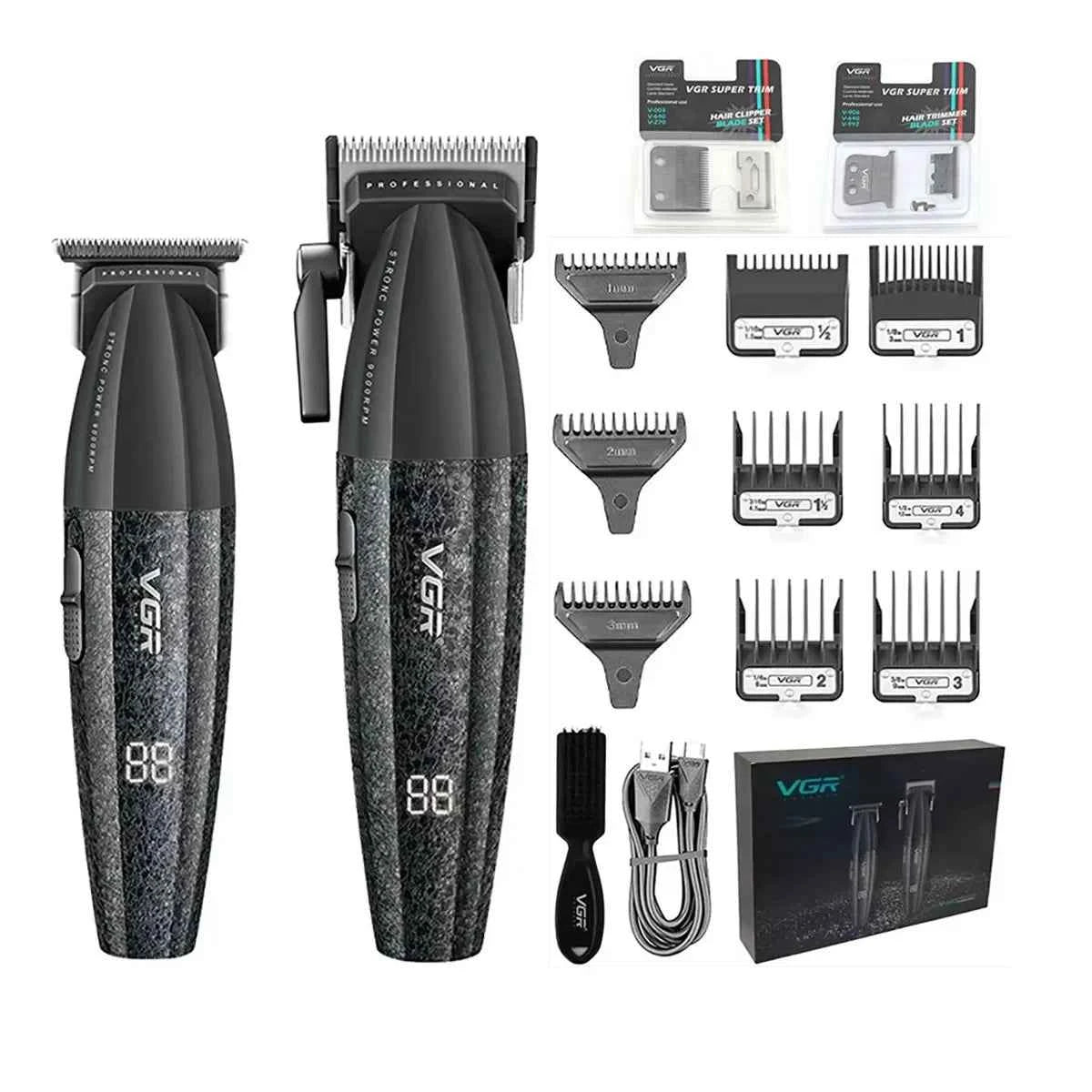 Professional Barber Combo V-640 – 9000 RPM Master Clipper & DLC Precision Trimmer Set with Advanced Turbo Technology