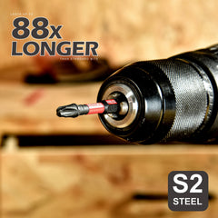 Pozidriv #2 PZ2 Impact Tough Screwdriver Bit Set – S2 Alloy Steel 1"/2"/3"/6" with Storage Organizer