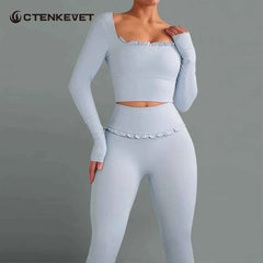 Women's 2-Piece Long Sleeve Gym Set | Quick-Dry Yoga Outdoor Sports Shirt & Leggings Sportswear