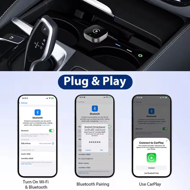 2 in 1 Wired to Wireless CarPlay & Android Auto Adapter – Smart Car Accessory - black