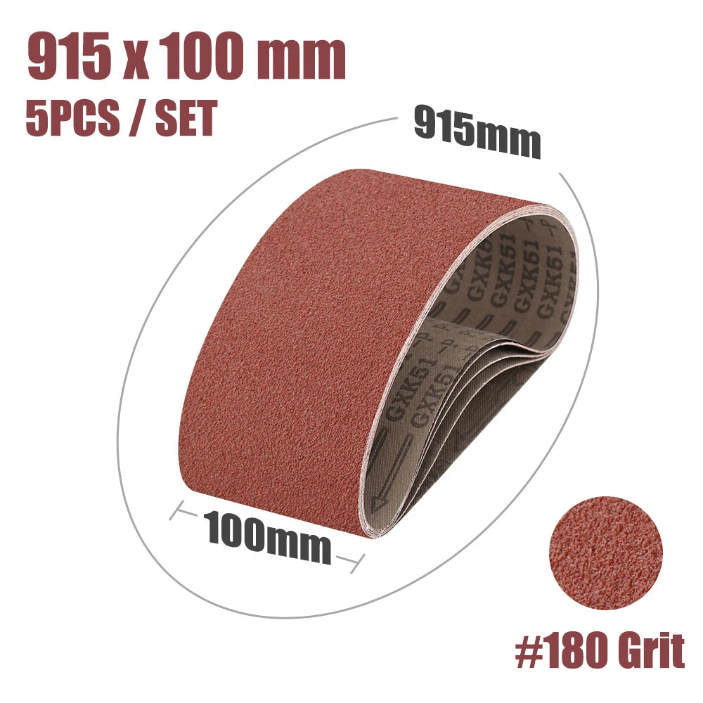 5pcs Sanding Belts 100×915mm | Belt Sander Polishing Paper Grit 40–400 Aluminium Oxide