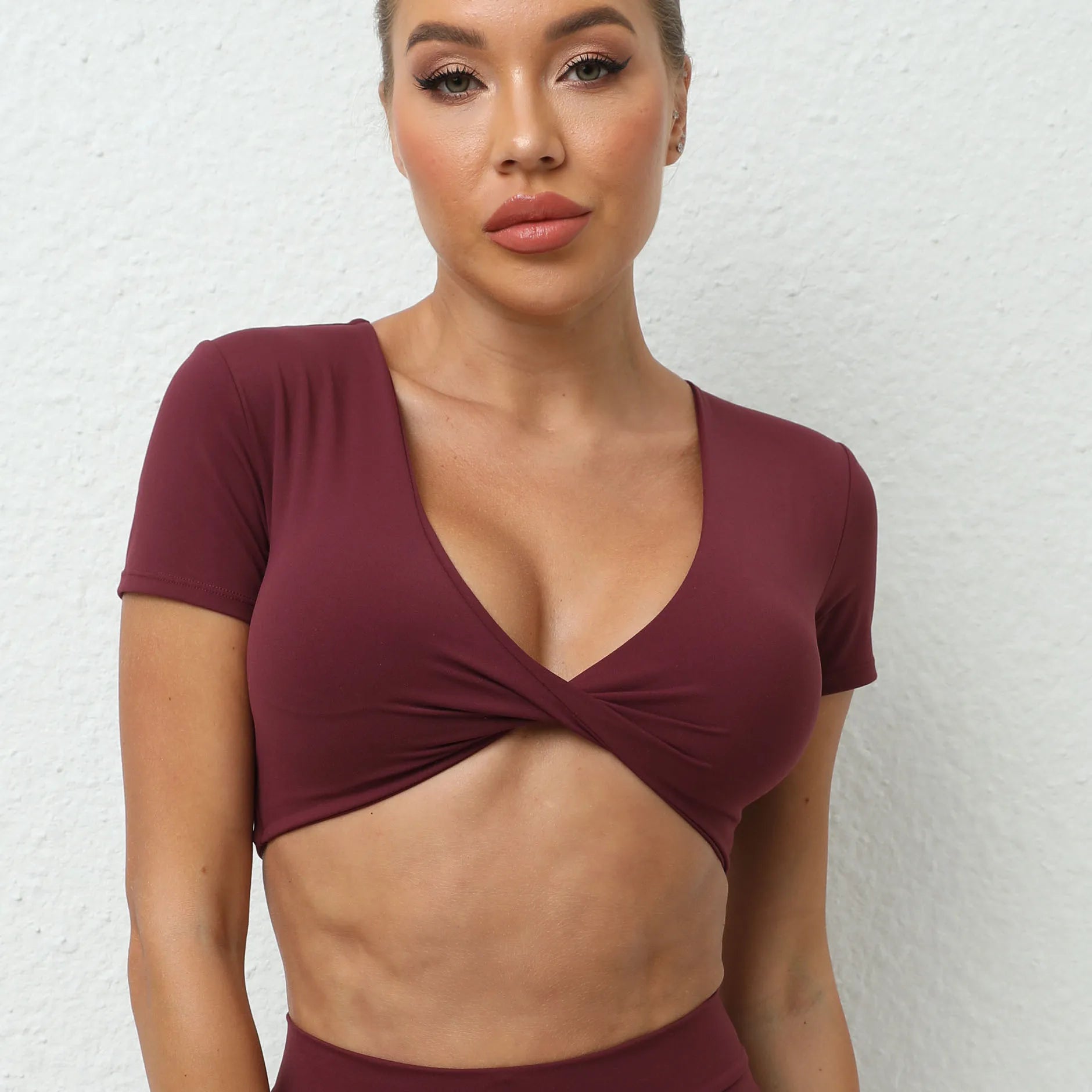 Women's Crop Top Workout Shirt | Short Sleeve Push-Up Yoga Gym Fitness Sportswear Running Top