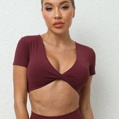 Women's Crop Top Workout Shirt | Short Sleeve Push-Up Yoga Gym Fitness Sportswear Running Top