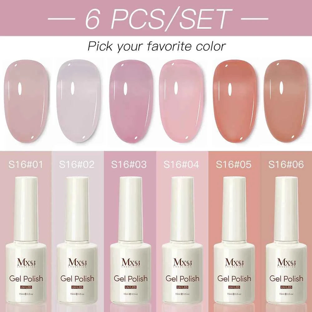 6 Piece Nude Pink Jelly Gel Collection – 15ml Professional Translucent "Syrup" Nail Art System