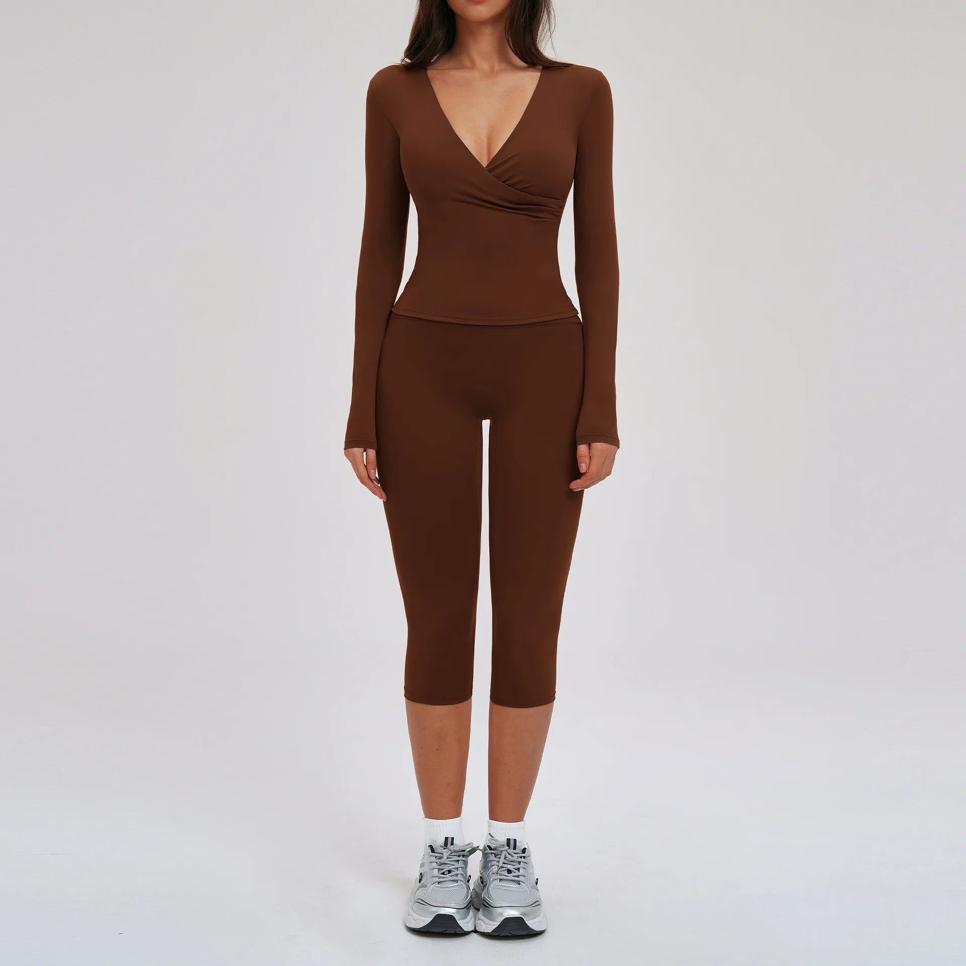 Women's 2-Piece Deep V Yoga Set | High Waist Flared Pants & Sports Bra Gym Fitness Tracksuit