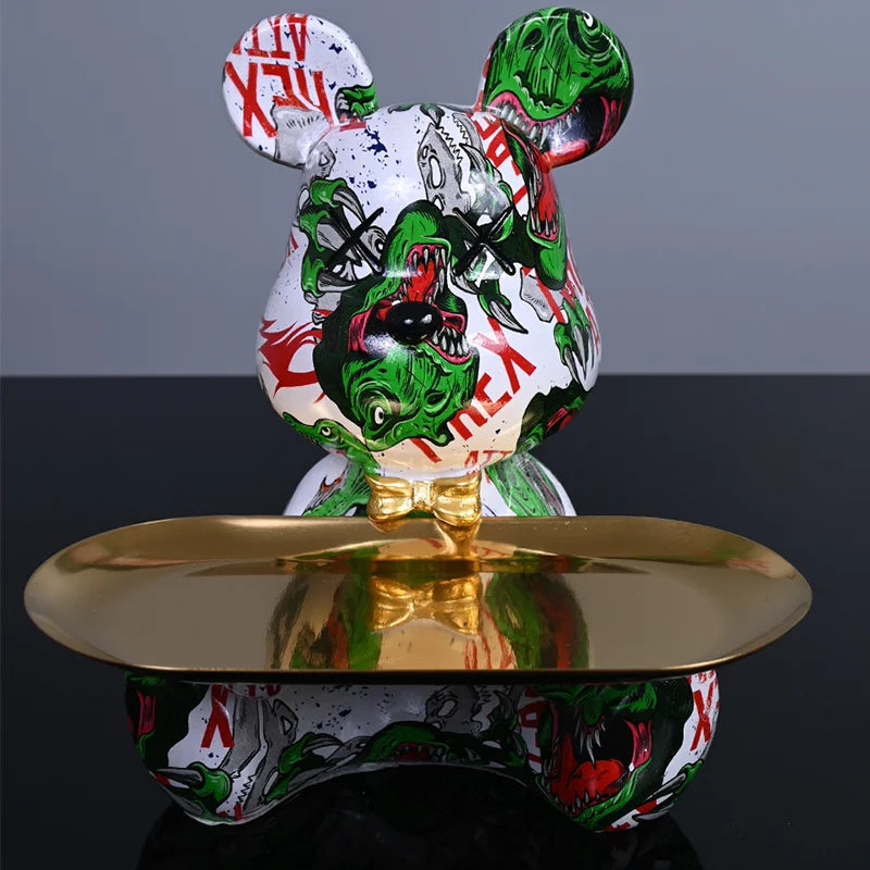 Colorful Bear Resin Figurine with Tray by Snagg A Sculpture