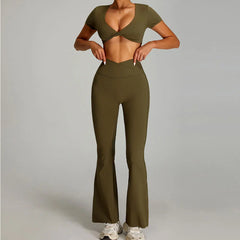 Women's 2-Piece Short Sleeve Yoga Suit | Quick-Dry Gym Tracksuit Running Workout Sports Set