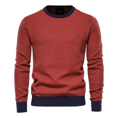 Men’s Cotton Spliced Knit Pullover | Modern Patchwork Thermal Winter Sweater