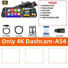 4K Smart Rearview Mirror | Wireless CarPlay & Android Auto Dash Cam