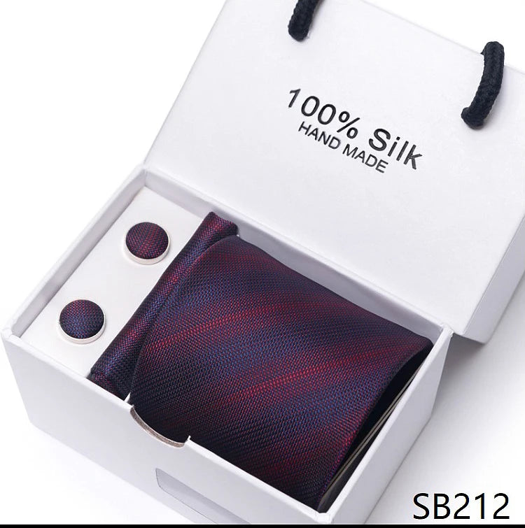 Solid Colour Necktie with Matching Handkerchief & Cufflinks - SB212 - Others In Fashion