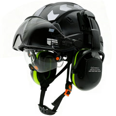 Vented construction safety helmet with double visors and earmuffs – image 17