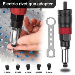 Electric Rivet Nut Tool Adapter – 2.4–6.4mm Thread Heads with Handle & Wrench