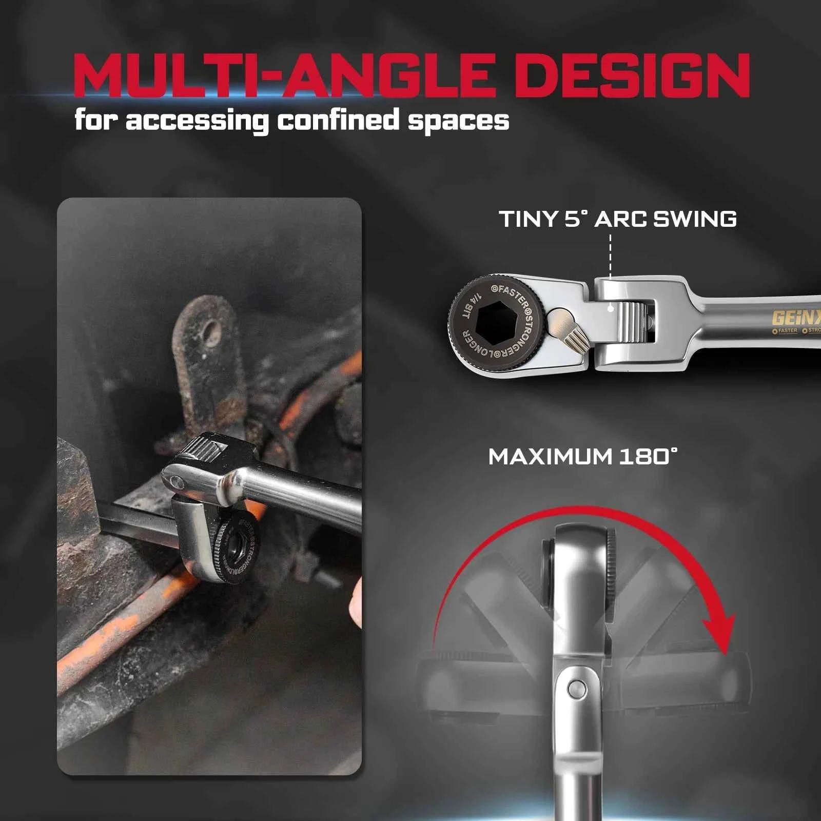 1/4" Ratchet Wrench Set 4pcs | Multi-Angle Portable Hand Repair Tool Kit for Confined Spaces