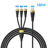 3-in-1 USB Charging Cable 100W 6A | USB-C Lightning Micro-USB Fast Charging for iPhone 14 Samsung Xiaomi