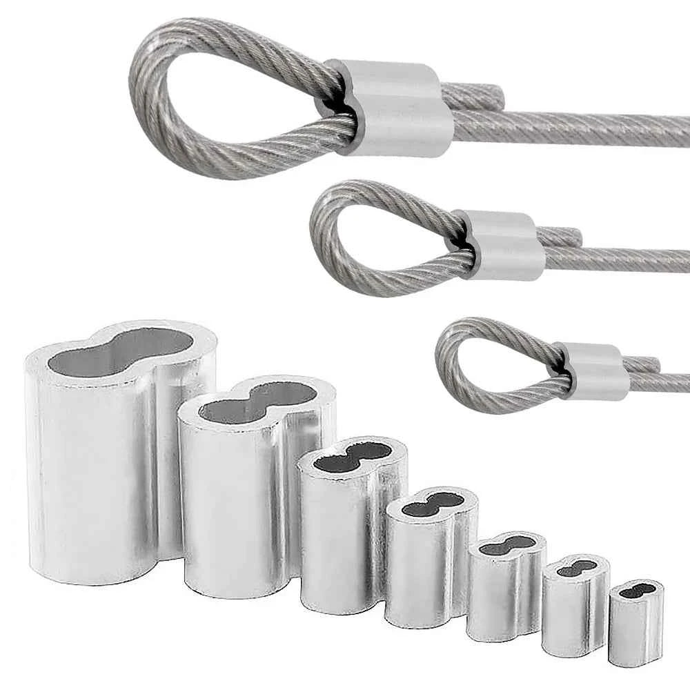 Aluminium Double Hole Cable Crimp Sleeves | Figure-8 Oval Clamps for 1–6mm Steel Wire Rope 20–100pcs