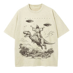 Cartoon Dinosaur Vintage Distressed Tee | Streetwear Vacation Top