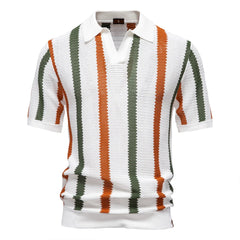 Men's Ribbed Knit Striped Polo | High Utility Breathable Casual Wear