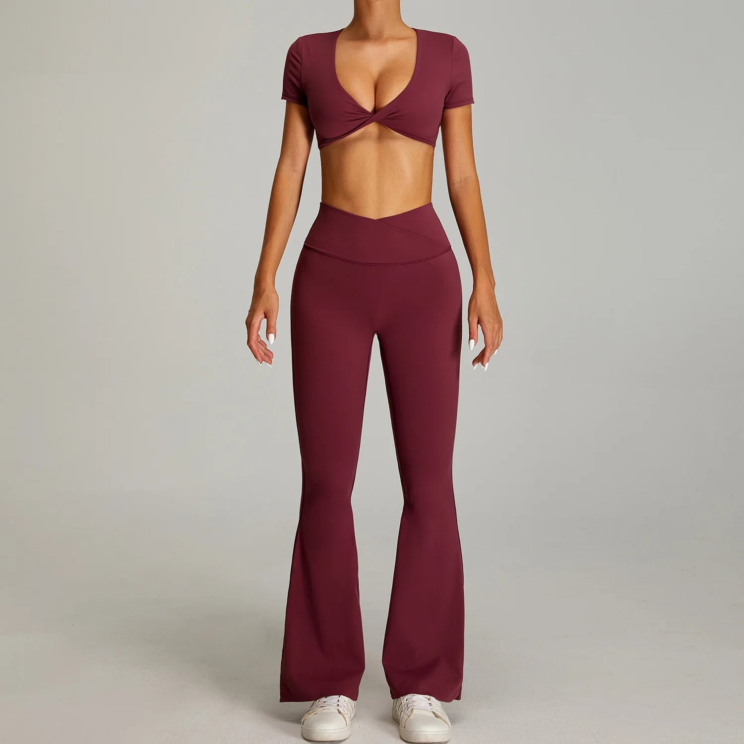 Women's 2-Piece Short Sleeve Yoga Suit | Quick-Dry Gym Tracksuit Running Workout Sports Set