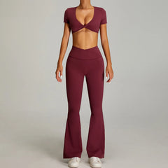 Women's 2-Piece Short Sleeve Yoga Suit | Quick-Dry Gym Tracksuit Running Workout Sports Set