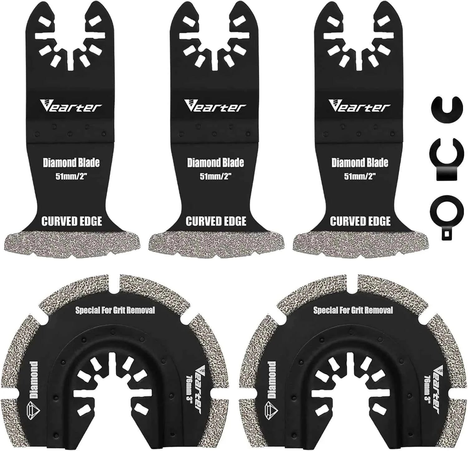 5pcs Diamond Multitool Blades with Adapter | Universal Quick-Release Grout Removal for Soft Tile Cement