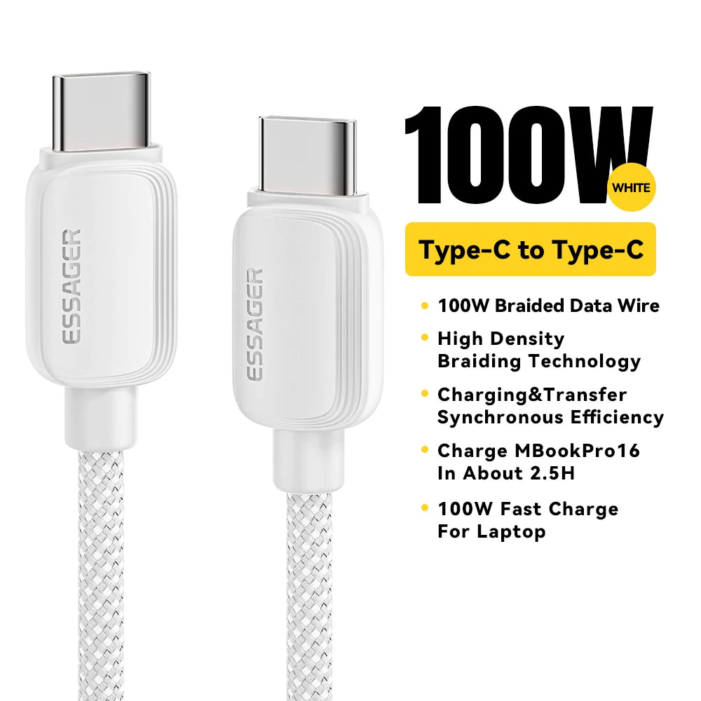 USB-C to USB-C Cable 100W 5A PD | Fast Charging for iPhone 15 Xiaomi Samsung Huawei Oppo MacBook iPad