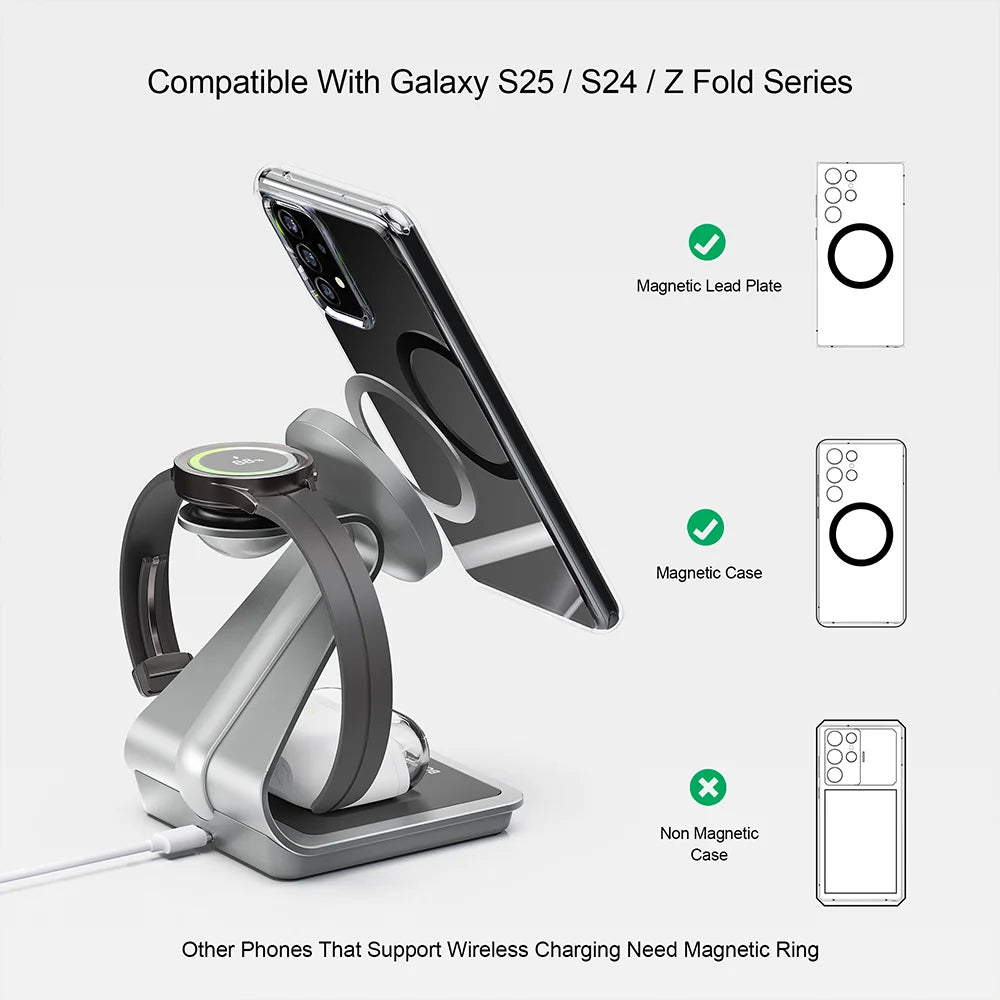 3 in 1 Wireless Charger Station for Samsung Phone, Watch & Earbuds by Snagg A Charging Station