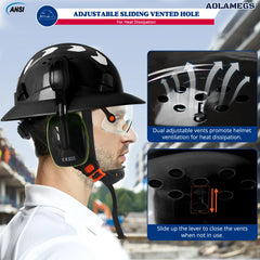 Full brim construction safety helmet with goggles, earmuffs and reflective stickers – image 5