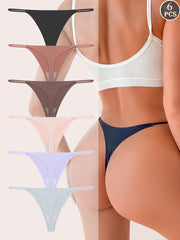 Seamless Thong Panties 6-Pack | Invisible Thin Strap Low Waist High Stretch Women's Underwear