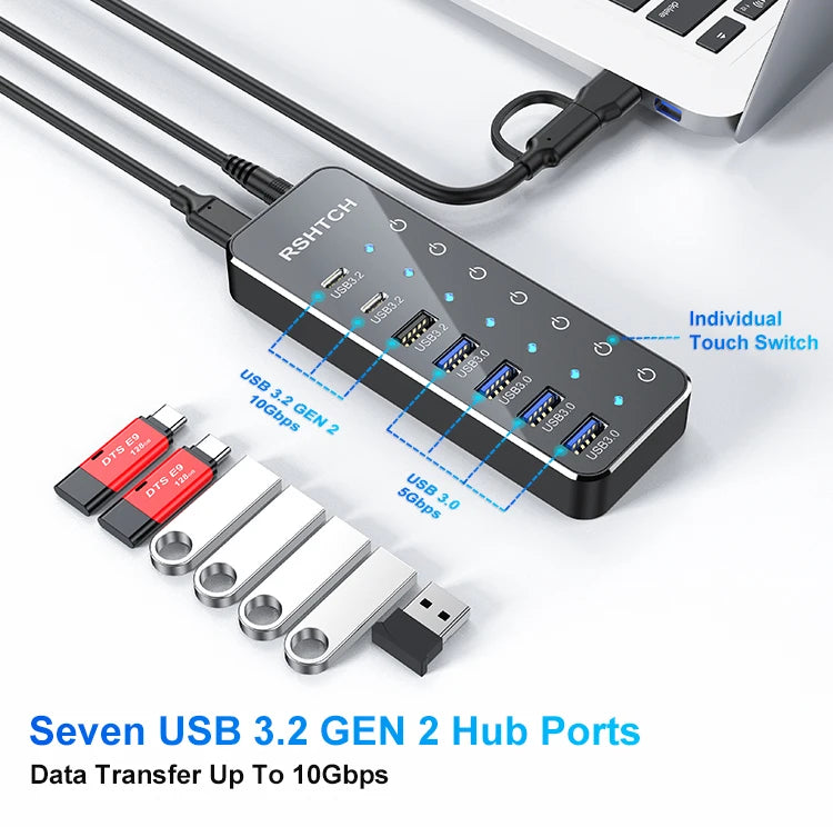 USB Extension with Individual Touch On/Off Switches by Snagg A Charging Station