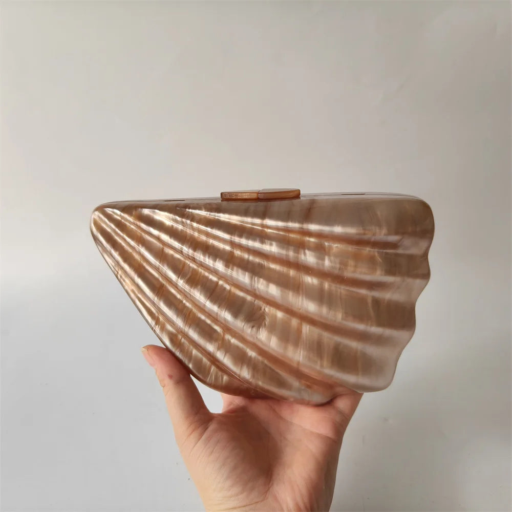 Shell Brown Acrylic Marble Box Clutch by Snagg It Purses