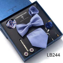 Complete Silk Tie Set for Men — Bow Tie, Necktie, Pocket Square & Accessories