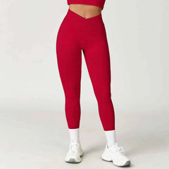 Women's Seamless Cross Waist Yoga Leggings | High Waist Running Cycling Gym Workout Tights