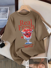 Real Fresh Cherry Fruit Cup Print Womans Streetwear T-Shirt