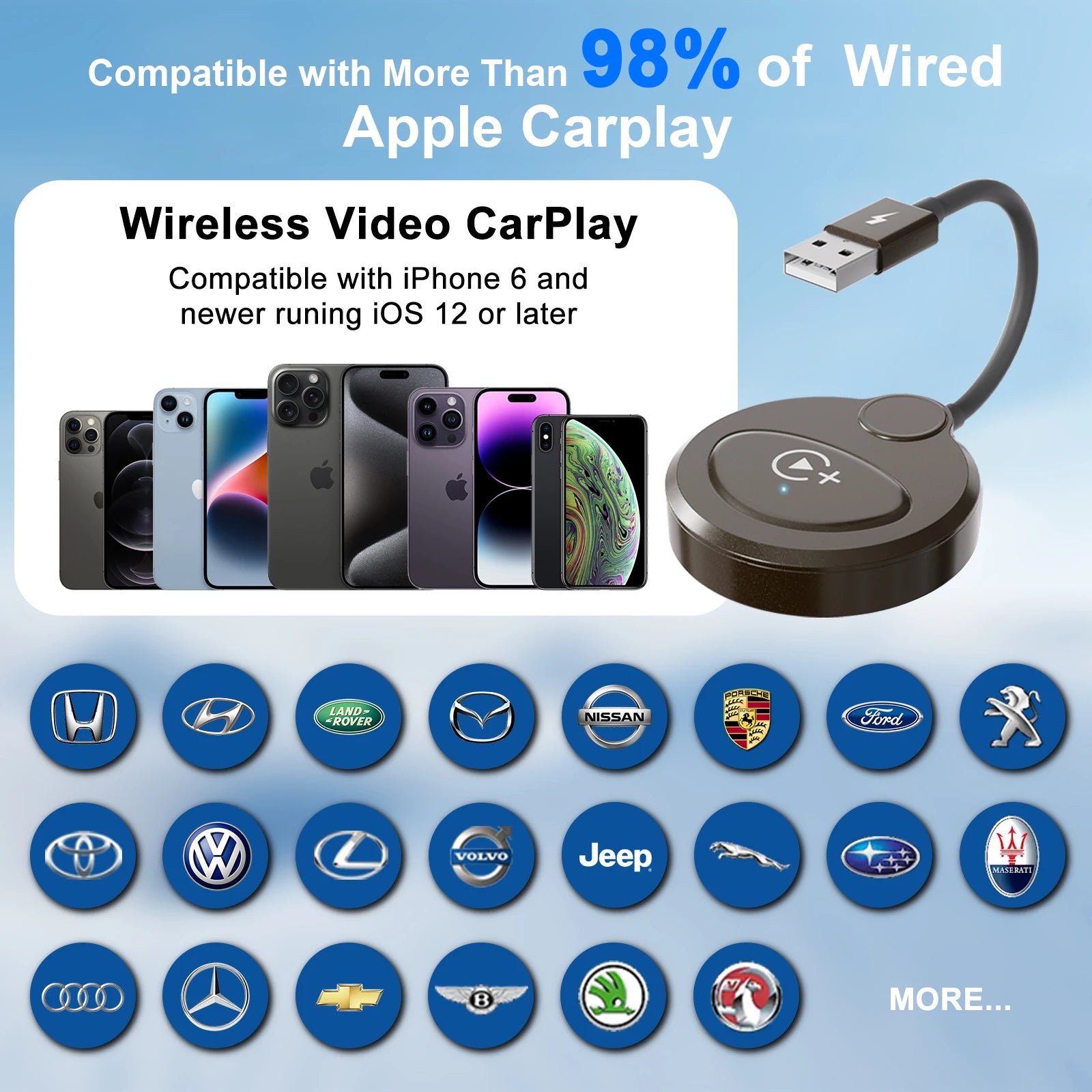 Wireless Video CarPlay Adapter With Netflix/YouTube/Tiktok, For OEM Wired CarPlay Cars by Snagg A Car Adapter