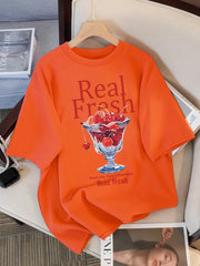 Real Fresh Cherry Fruit Cup Print Womans Streetwear T-Shirt