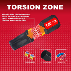 1" Impact Tough Magnetic T30 Torx Power Bits – S2 Alloy Steel, Star Screwdriver Bit Set
