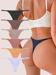 Seamless Thong Panties 6-Pack | Invisible Thin Strap Low Waist High Stretch Women's Underwear
