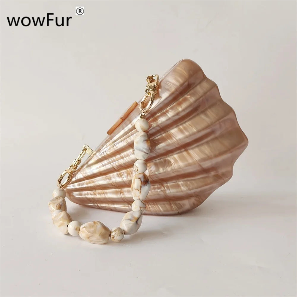 Shell Brown Acrylic Marble Box Clutch by Snagg It Purses