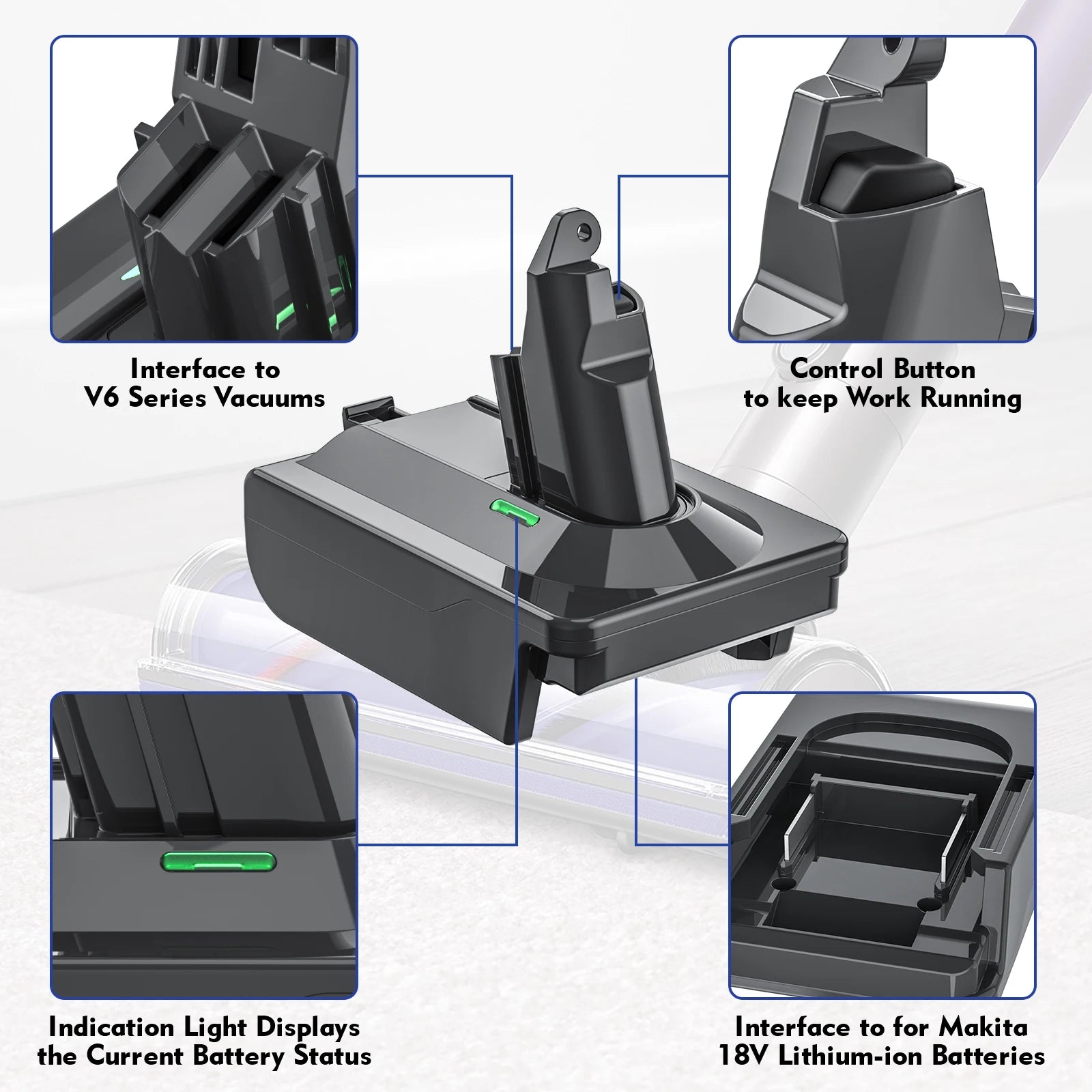 Dyson V6 V7 V8 battery converter with low-battery light – image 8