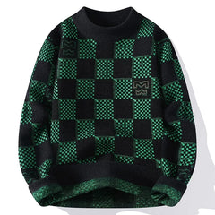 Men’s Checkered Knit Pullover | American Trendy Harajuku Slimming Sweater